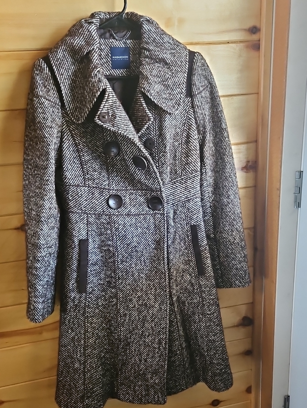 Magaschoni Brown and White Herringbone Double-Breasted Trench Coat